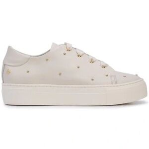 AGL White and Gold Studded Lace-Up Leather Sneaker Size 36.5